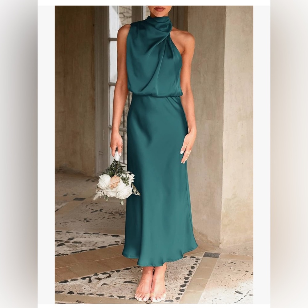 Large Dark Green Asymmetrical Satin Dress